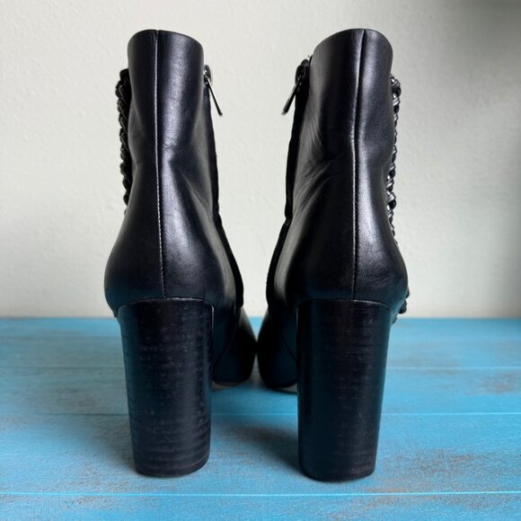 COACH Teagan Leather Ankle Boots in Black with Chain Accent & Side Zipper Sz 6 - Picture 5 of 10
